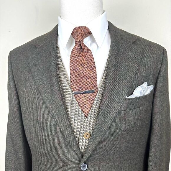 Hugo Boss Olive Windowpane Cashmere Blend‎ Tizian Blazer 44L Read - Picture 3 of 16